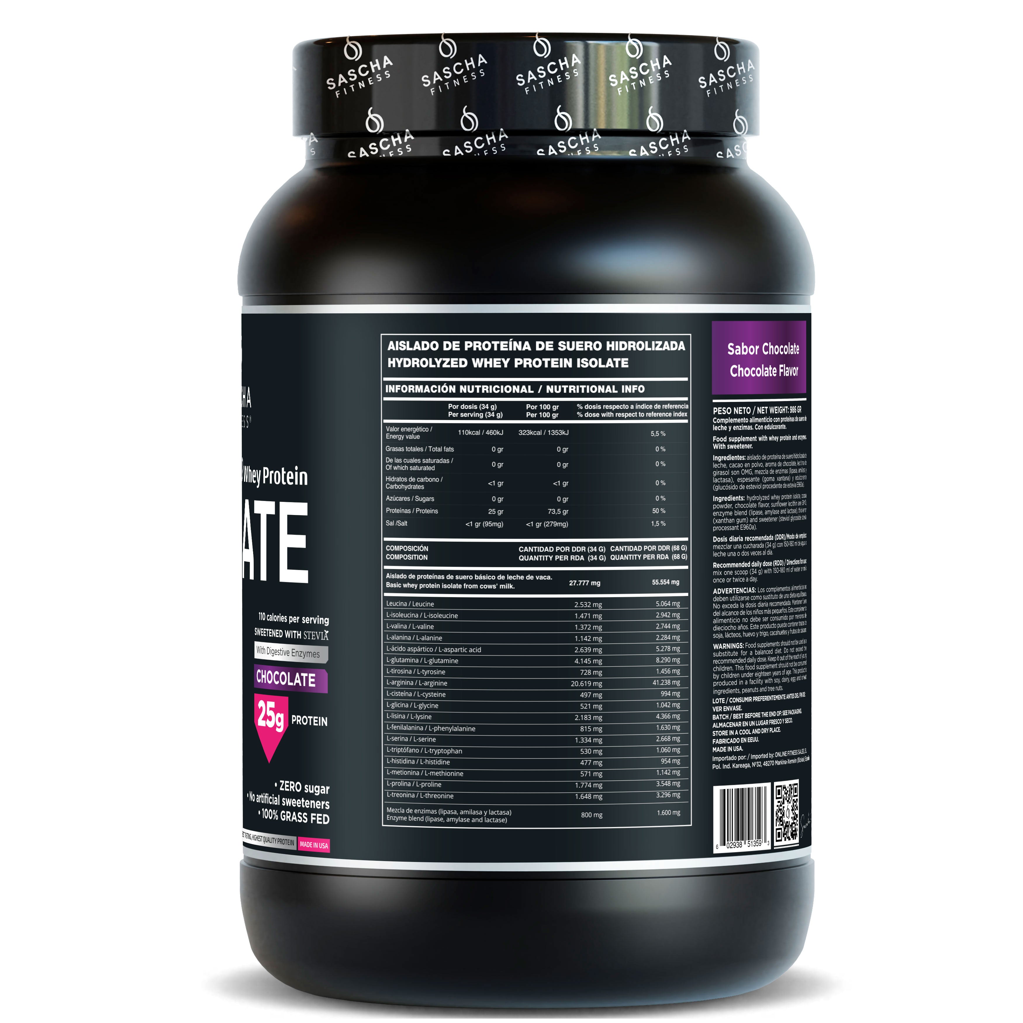 Hydrolyzed and Isolated Chocolate Whey Protein (986 g)
