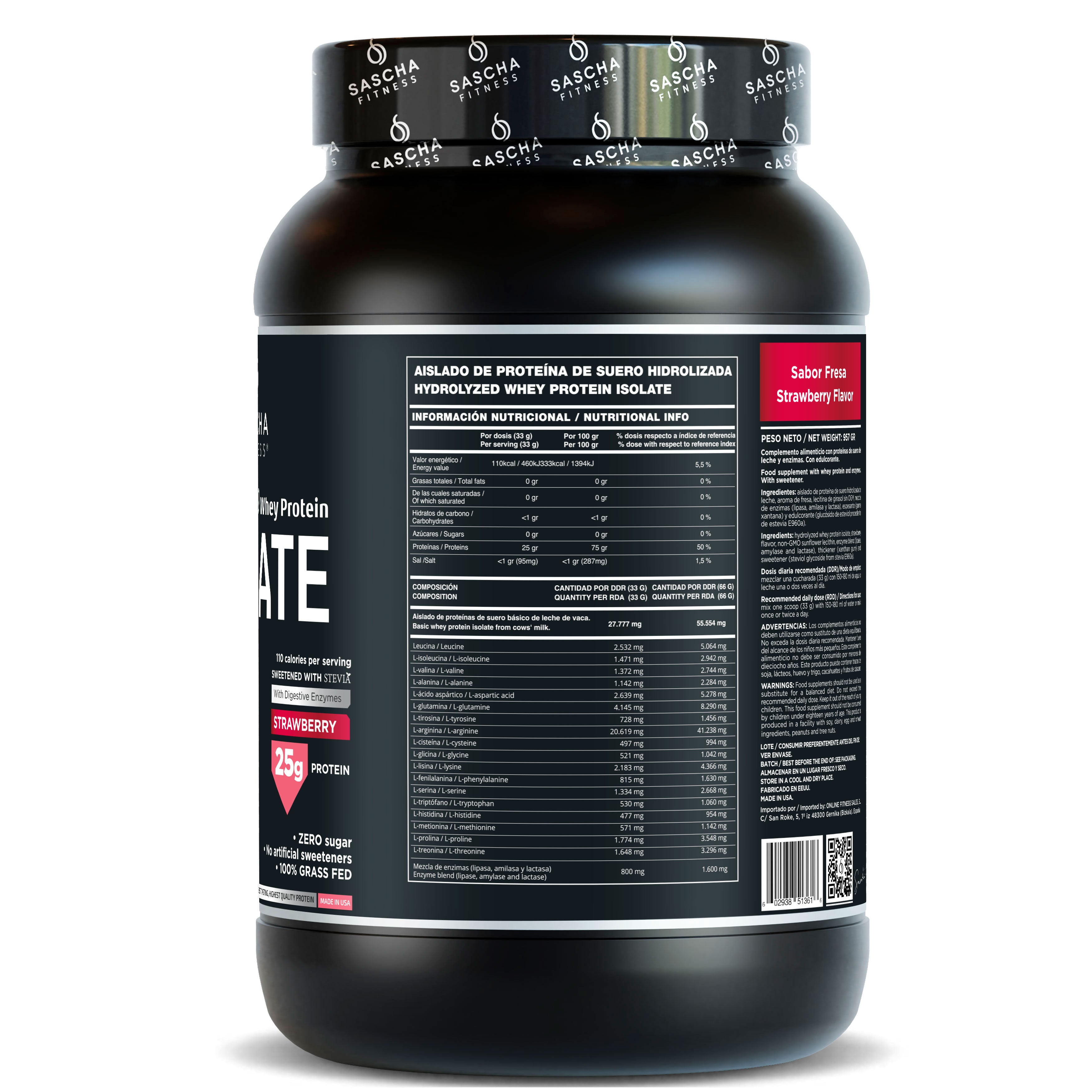 Hydrolyzed and Isolated Strawberry Flavored Whey Protein (957 g)