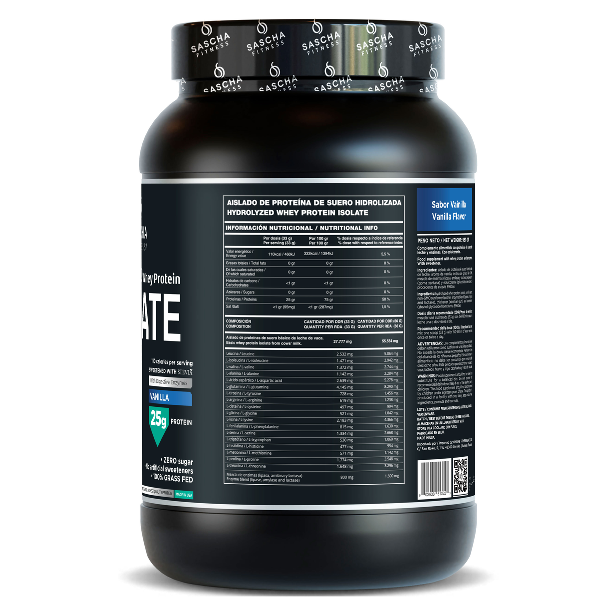 Hydrolysiertes und Isoliertes Whey Protein mit Vanillegeschmack (957 g)