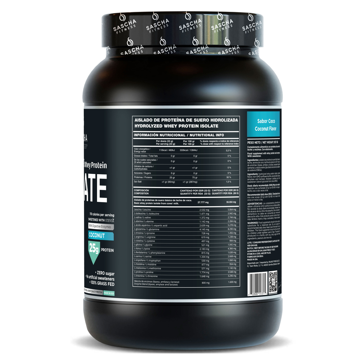 Hydrolysiertes und isoliertes Whey Protein mit Kokosnussgeschmack (957 g)
