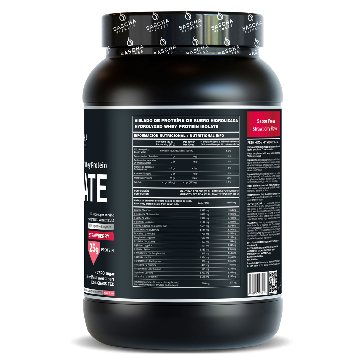 Hydrolysiertes und isoliertes Whey Protein mit Erdbeergeschmack (957 g)